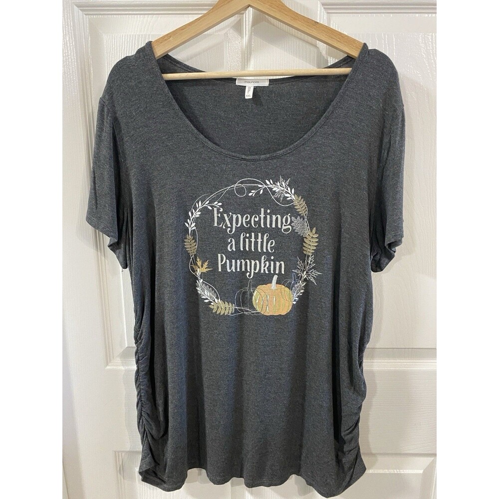 Maurice’s Maternity Pumpkin Graphic Short Sleeve Gray T Shirt XXL Fall Halloween